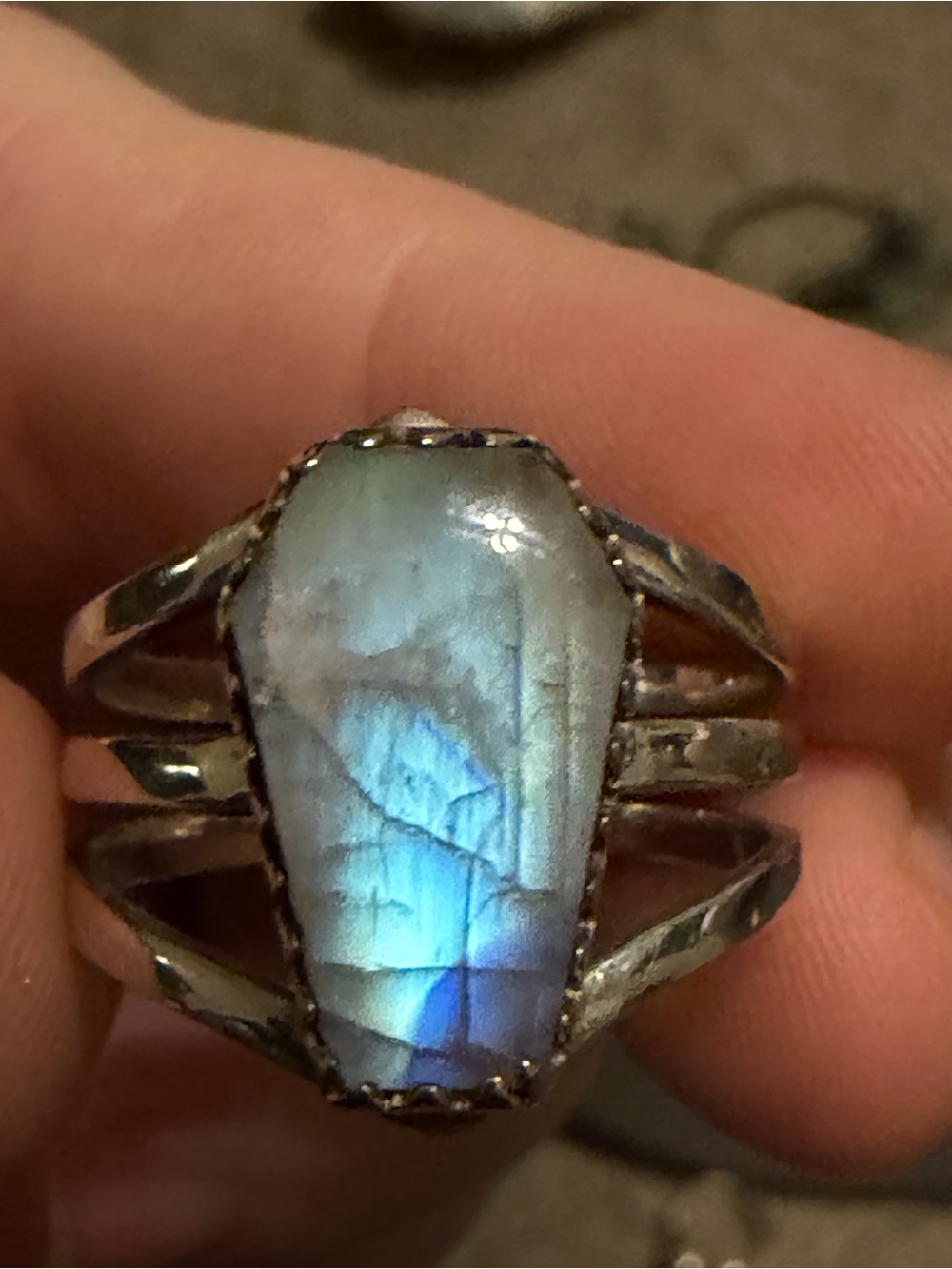 Sterling Silver Flashy Moonstone Ring size 10 and Earrings set - Women's Jewelry